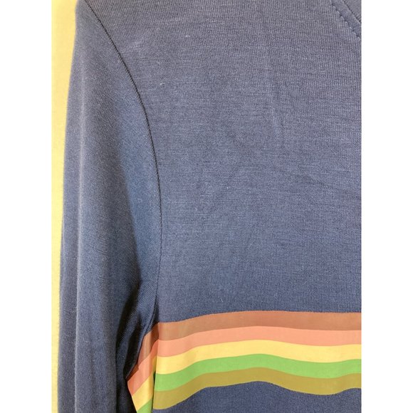 Women's Medium Blue with Rainbow Accent Fashion Top - Stylish & Versatile Tunic - Picture 3 of 4